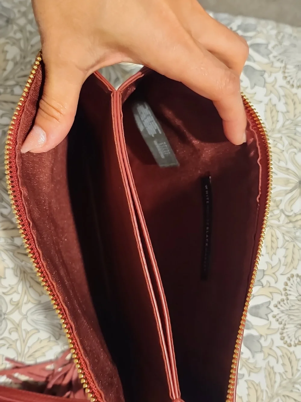 White House Black Market Women’s Burgundy Zip Clutch with Tassel - Picture 3 of 7